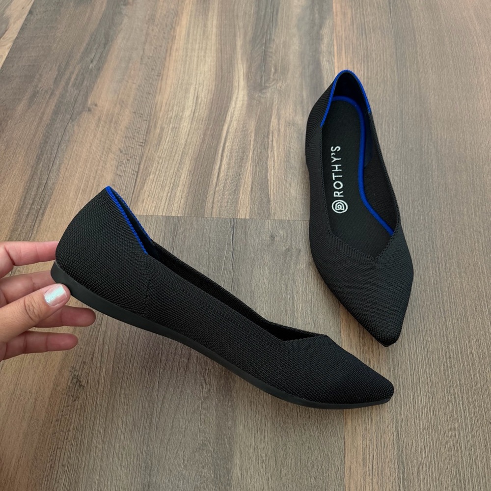 NEW Rothy's The Point Pointed Toe Slip-On Flats - Black - Size 9.5